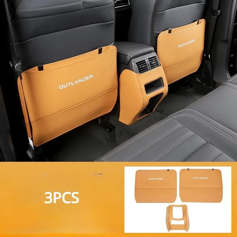 Three leather anti-kick pads for 2023 Outlander interior protection in black, grey, and brown colour options