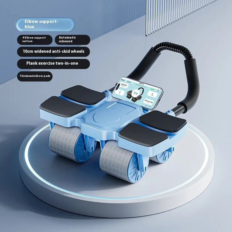 Black abdominal wheel with automatic rebound mechanism and four wheels for core exercises