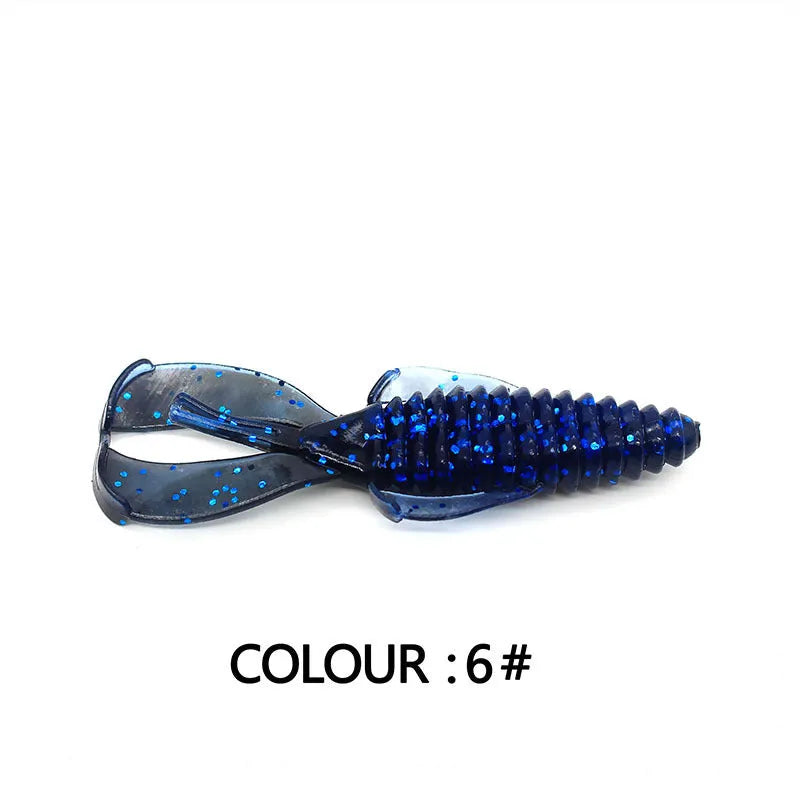 PVC fishing soft bait lure in various colours showing 8cm and 12cm size options