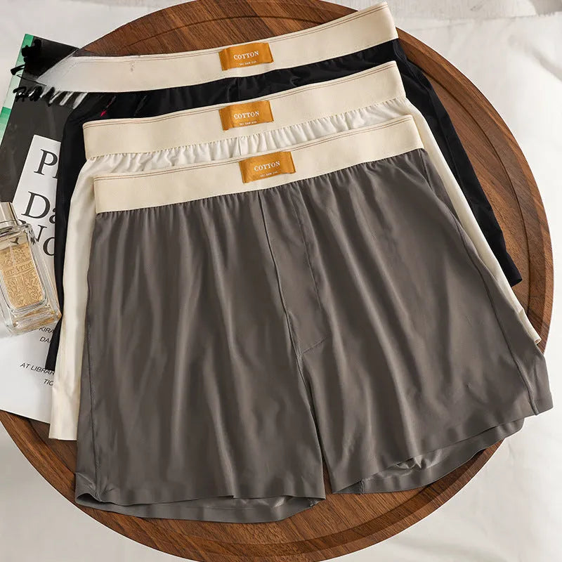 Men's solid colour loose fit ice silk underwear in 3-pack