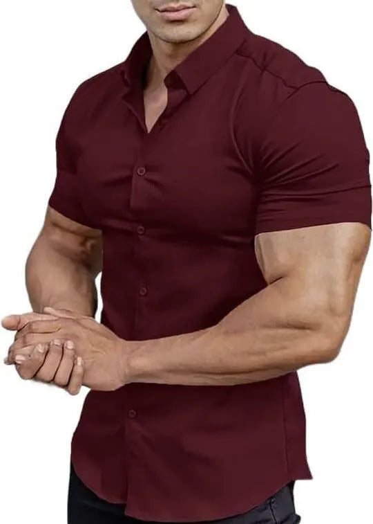 Men's short sleeve casual printed shirt with collar in a choice of colours.