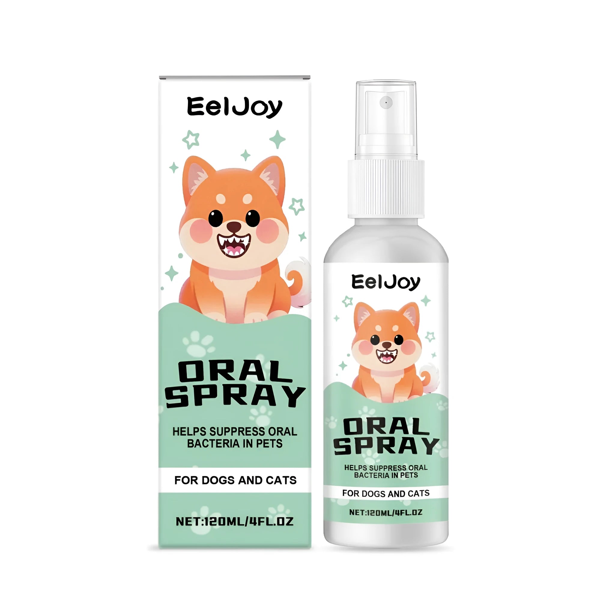 120ml bottle of pet oral spray with chlorhexidine and mint extract for cats and dogs