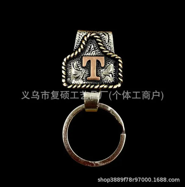 Handmade cow tag belt metal key holder keychain in multiple colour options