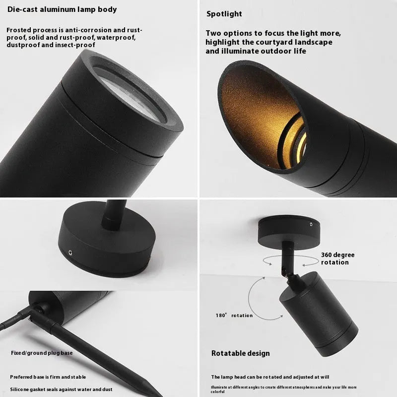 Outdoor aluminium ground lamp with stake base for garden lighting
