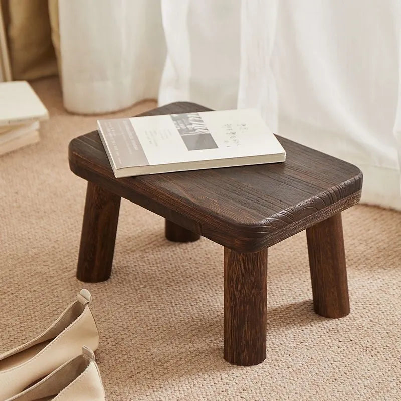 Distressed solid wood shoe changing stool with bracket structure