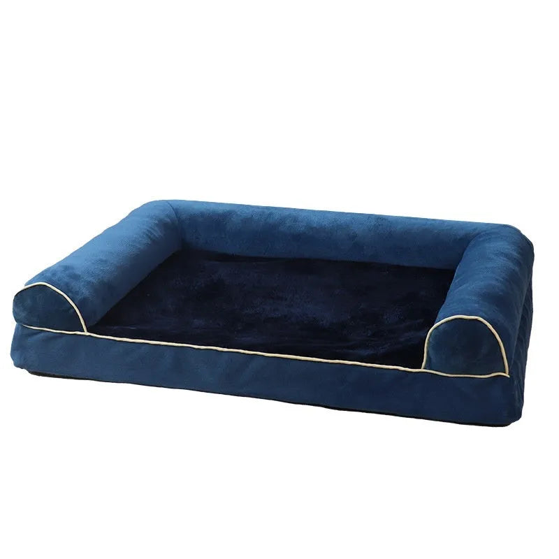 Square sponge dog bed for pets available in dark grey, light grey, khaki, blue, and beige colours.