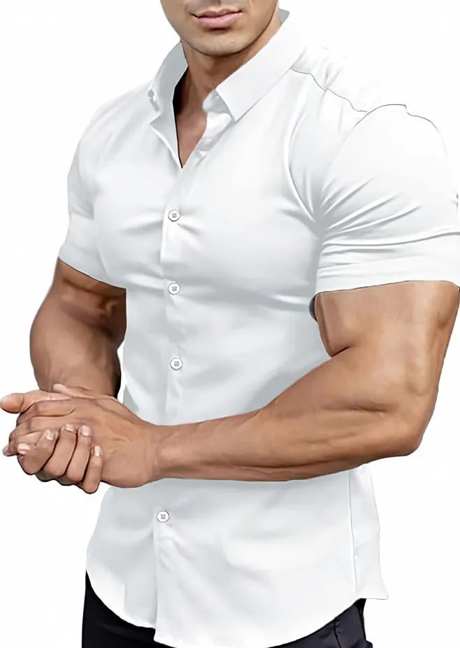 Men's short sleeve casual printed shirt with collar in a choice of colours.