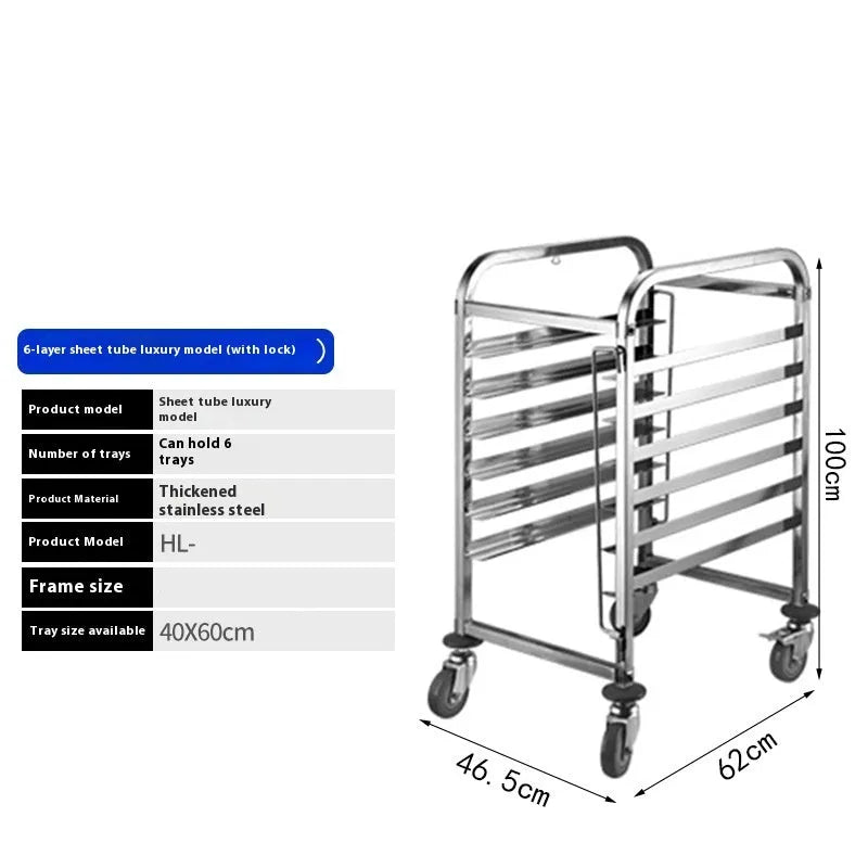 Six-layer stainless steel baking cooling rack with lock system, showing 40x60cm trays
