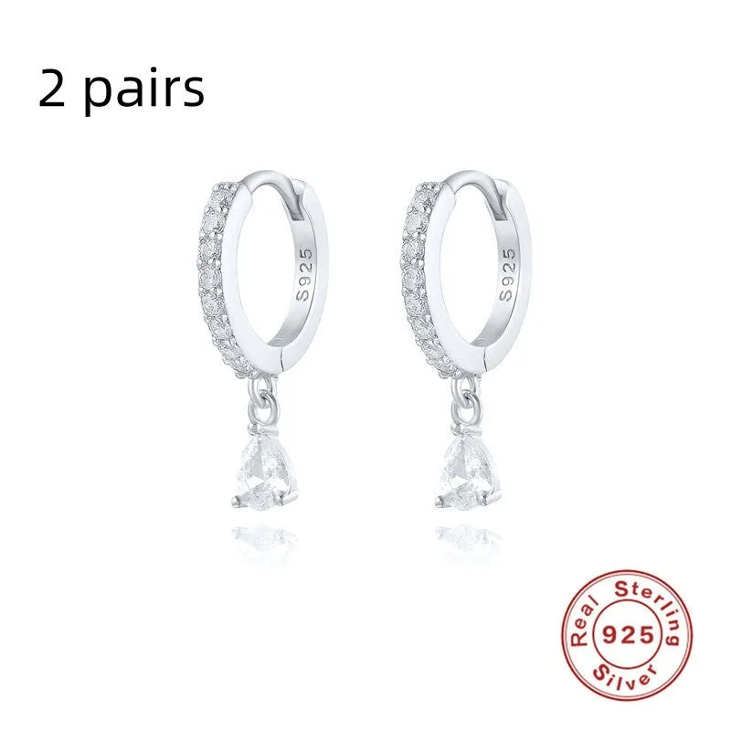 S925 sterling silver water drop earrings with geometric design and gemstone options