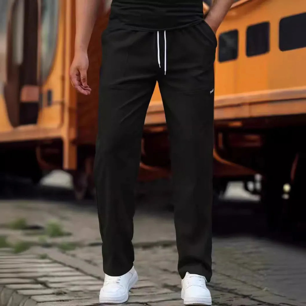 Men's polyester trousers for spring and autumn in light grey, available in sizes S to XXXL.