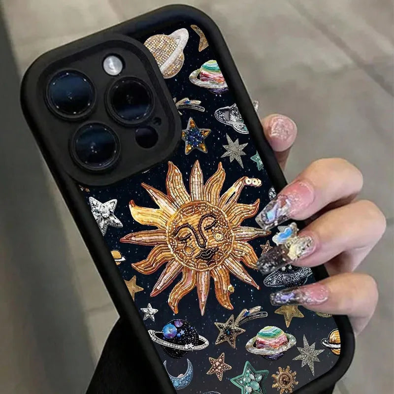 Black TPU phone case with retro starry sky design for Apple iPhone