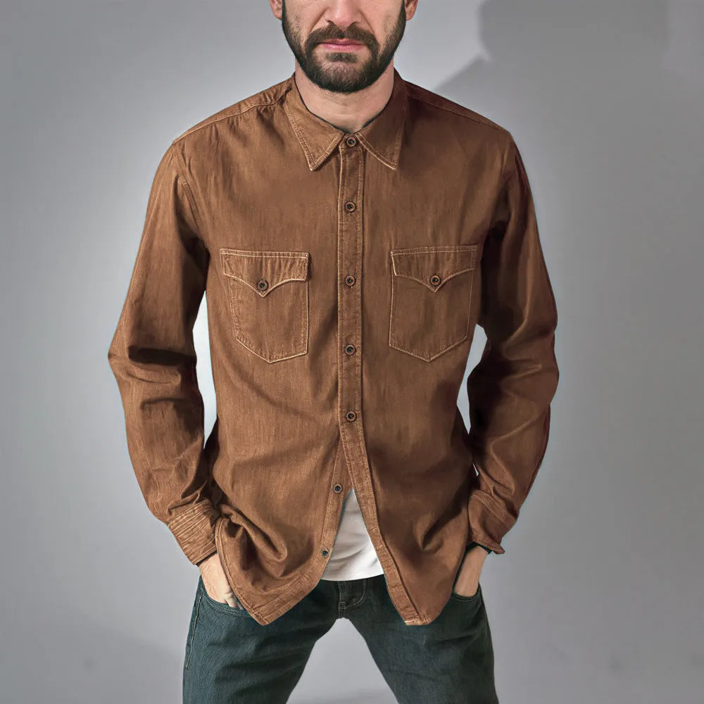 Women's regular-fit denim cardigan coat in khaki, shown open as a front-facing layering piece.