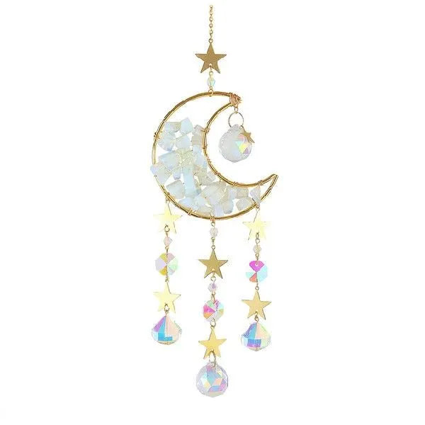 K9 crystal moon pendant hanging from a car rear-view mirror in sky blue colour