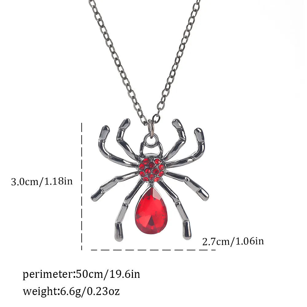 Dark Halloween necklace with zinc alloy electroplated pendant showing spider web and bat designs on regular chain