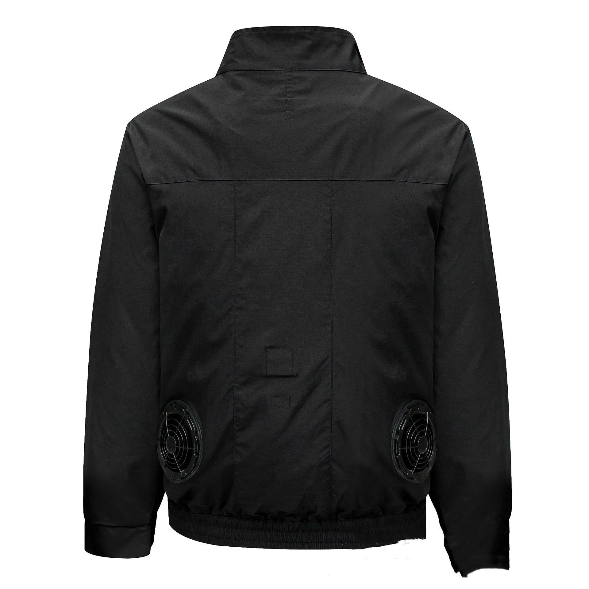 Men's black smart air conditioning work jacket with ventilation holes and integrated fan system