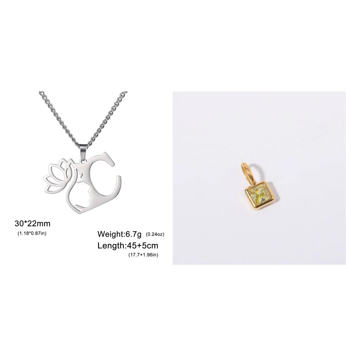 Stainless steel necklace with cross chain and a single initial letter pendant in gold tone.