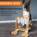 Wooden dog puzzle toy snack dispenser feeder with treat compartments measuring 31x30x20cm