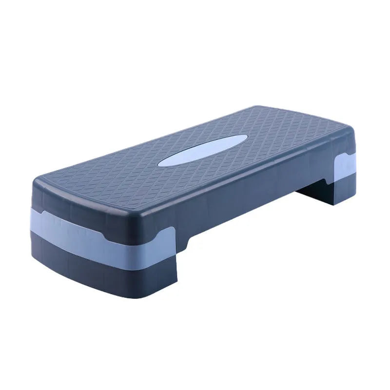 Grey ABS plastic aerobic step platform measuring 68x28x15cm for home fitness and yoga exercises.