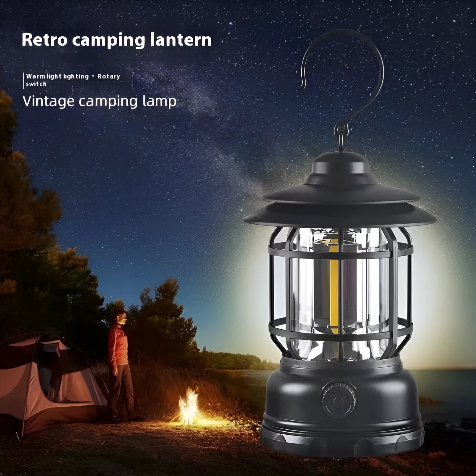 Portable camping head lamp lantern in black, dark green, or red colour options