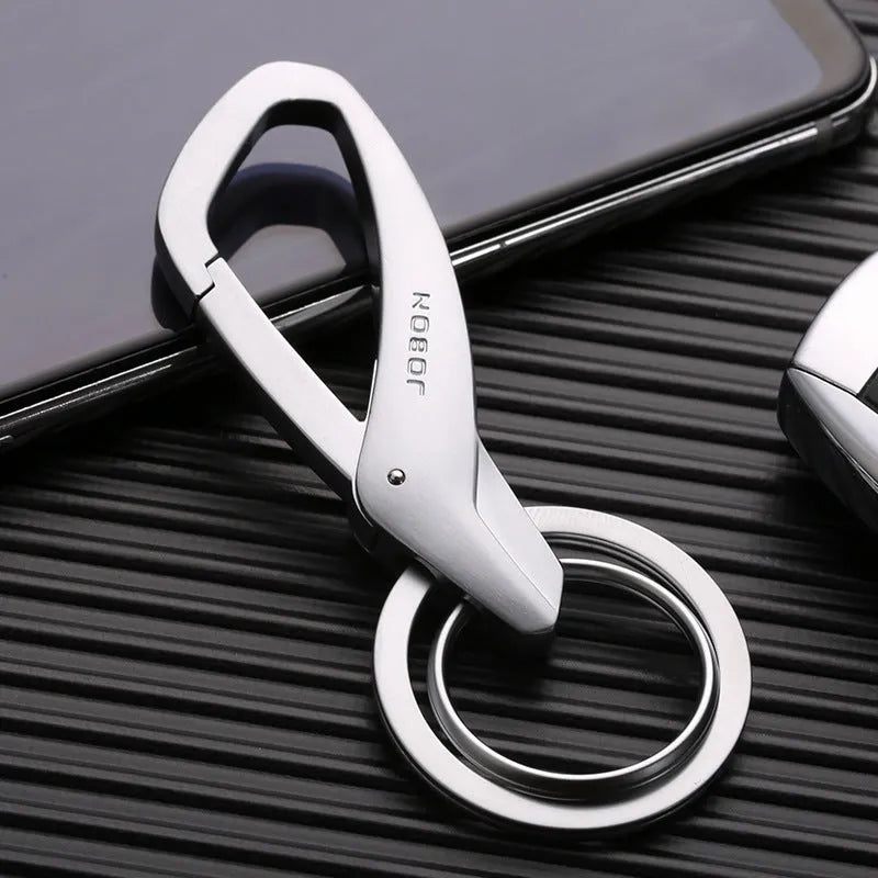 Zinc alloy double key ring for car keys in black, chrome, or nickel finish, shown next to a 30cm ruler for scale.