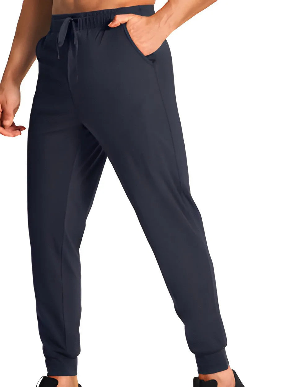 Men's loose fit polyester casual trousers in solid colour with size range from XS to 4XL