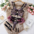 Light blue embroidered mesh lace push up bra set with matching pants