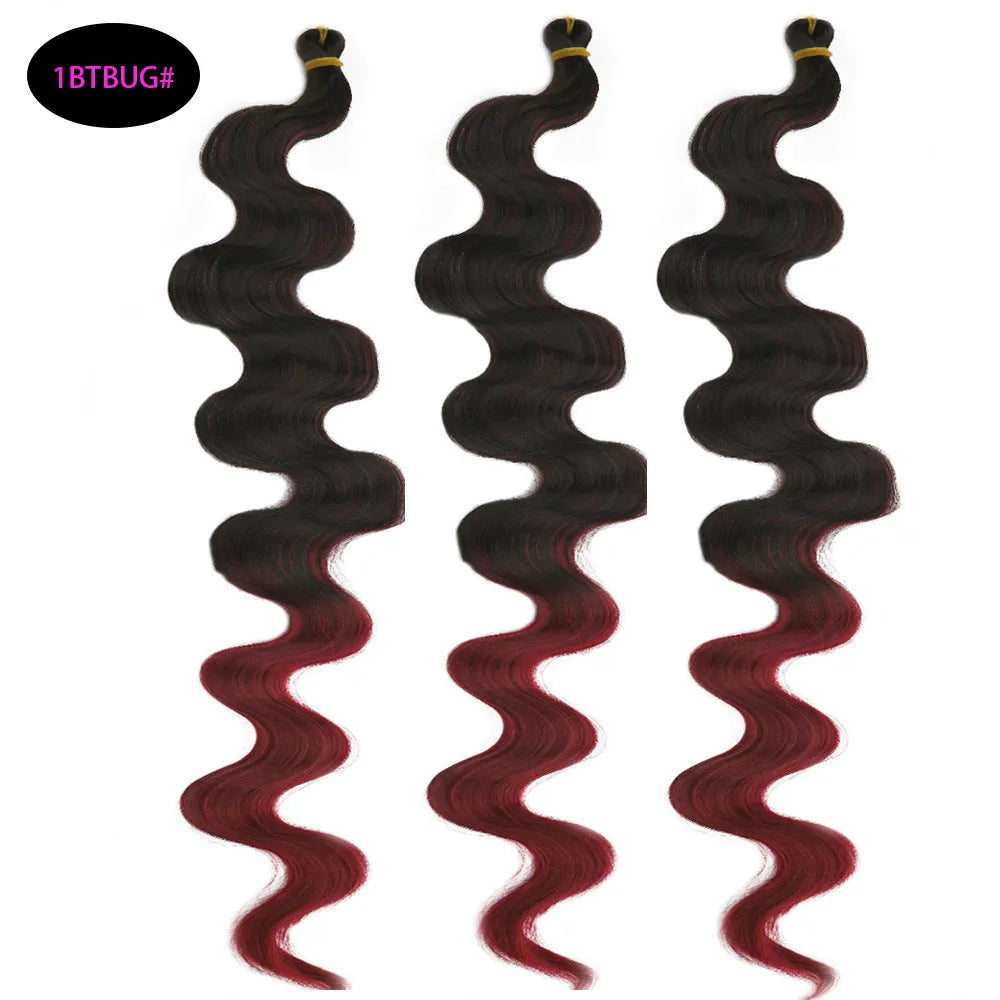 Wine red synthetic crochet braid wig with big loose waves, shown at 24 inches in length.