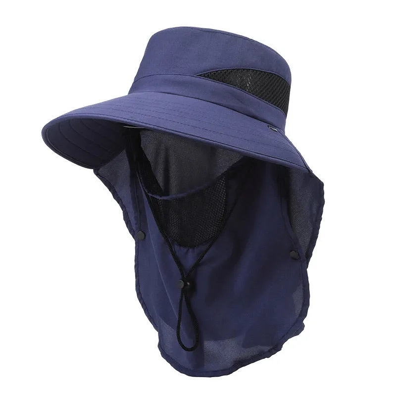 Men's adjustable wide-brim polyester fisherman sun hat in khaki colour