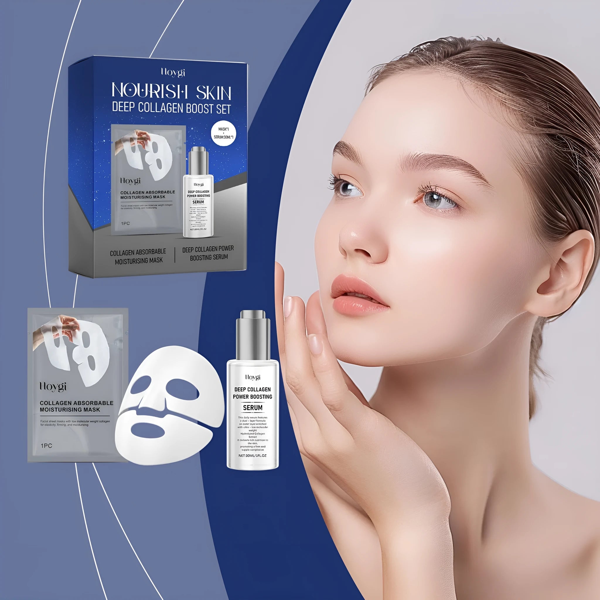 Collagen moisturising mask suit with 30ml essence bottle and face mask for facial hydration treatment