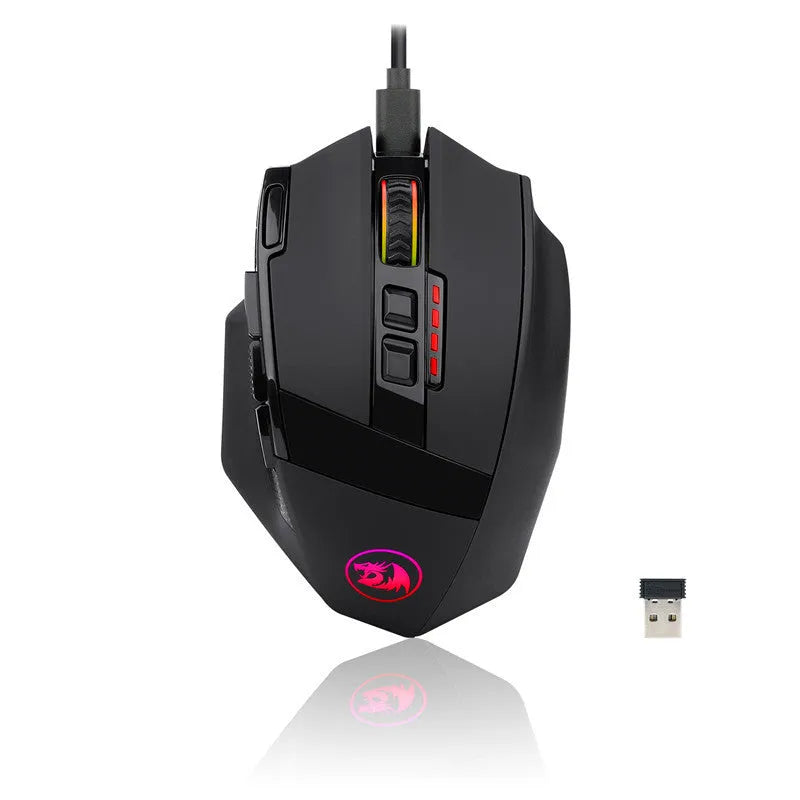 Black Redragon M801P wireless gaming mouse with nine buttons and ergonomic right-handed shape