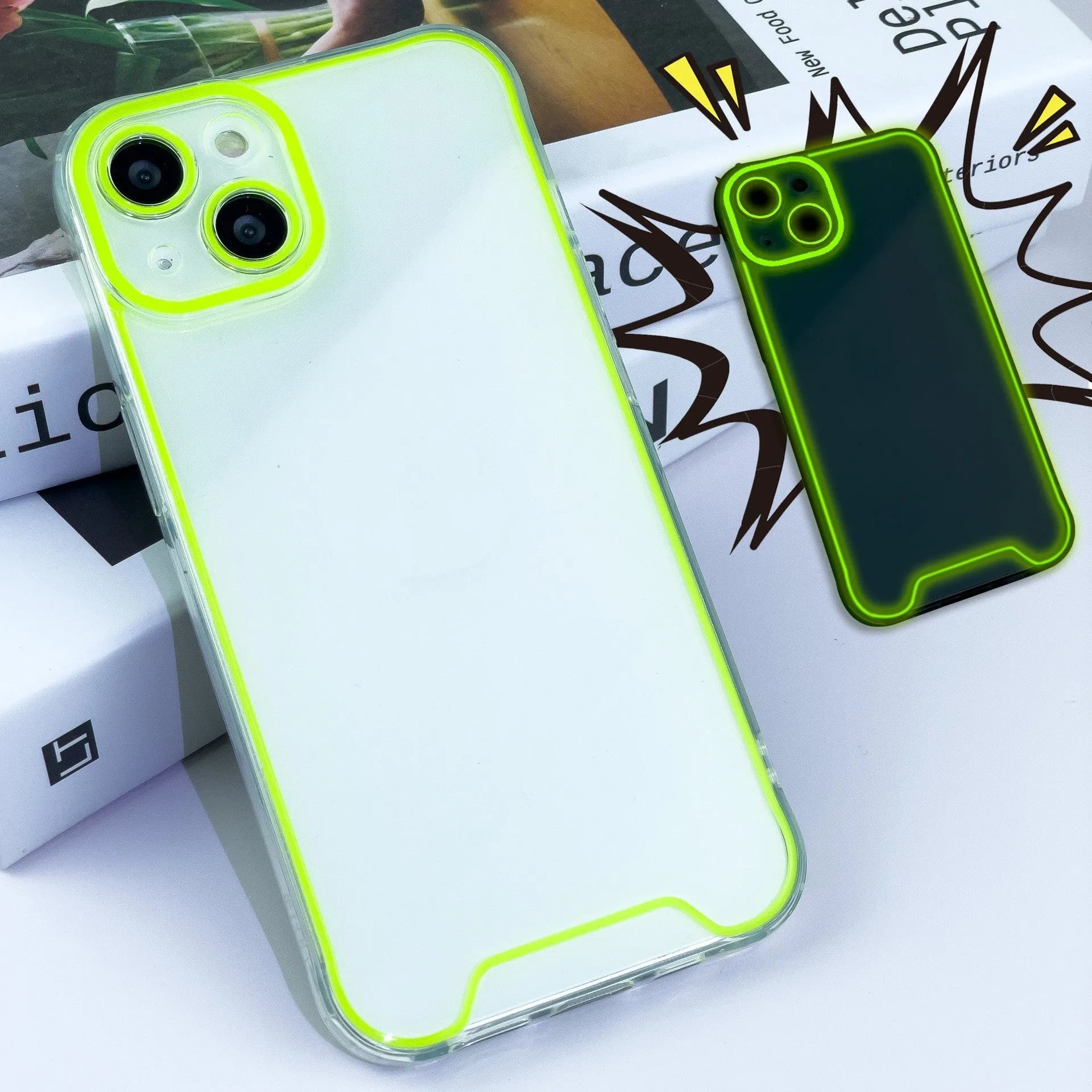 Glow in the dark Christmas phone case in green TPU for iPhone 14 Pro Max showing soft shell protection