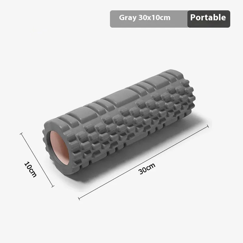 EVA foam roller for fitness in multiple colours and sizes including black, grey, pink, and blue