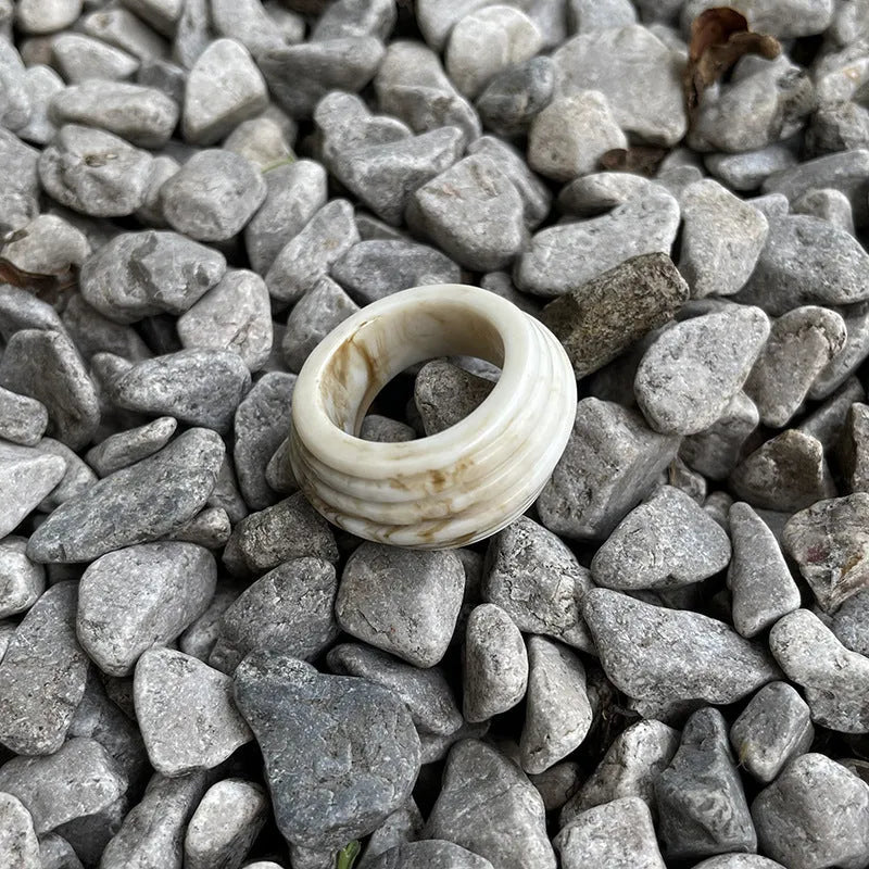Chinese style irregular resin wide ring in geometric shape with retro design