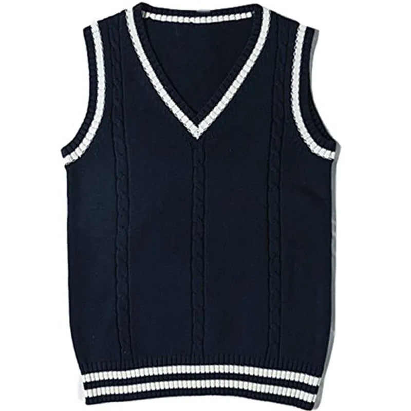 Women's V-neck striped waistcoat sweater in slim fit acrylic knit