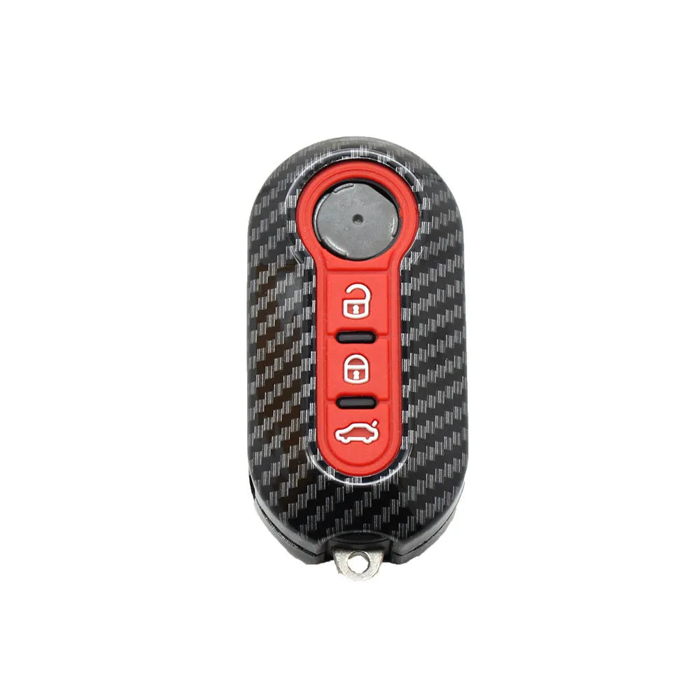 Fiat car key shell case in carbon fibre black red dark blue for 500 Boyue models