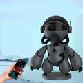 White or black Space Robot 1080P HD battery-powered indoor security camera on its detachable base.