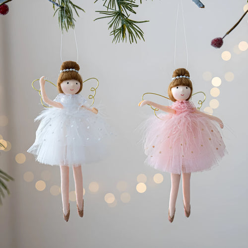 Pink and white cloth plush ballet girl angel doll pendant charm on a bag.