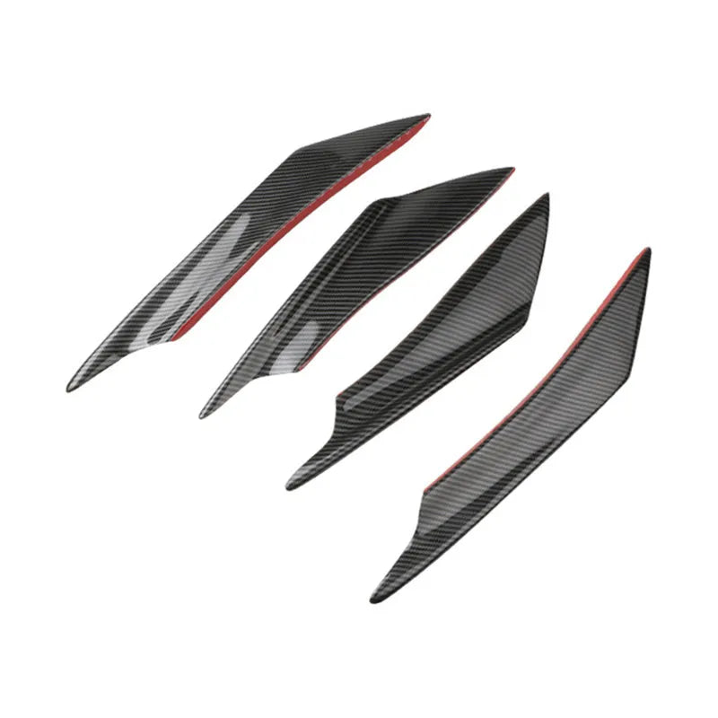 Set of four carbon fibre style bumper blade spoilers for car bumper installation