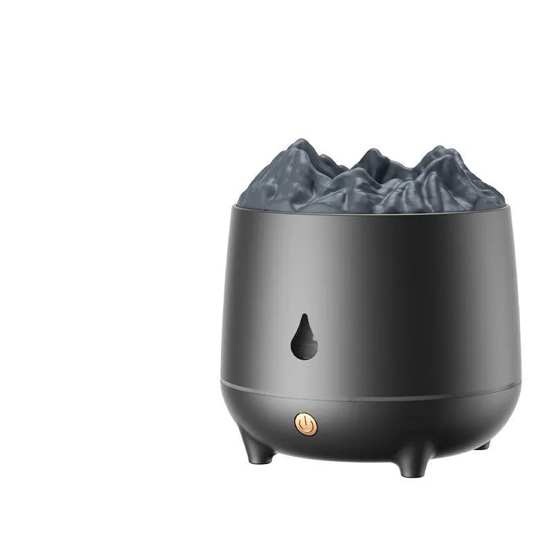 Volcano-shaped ultrasonic humidifier in black or white with USB cable
