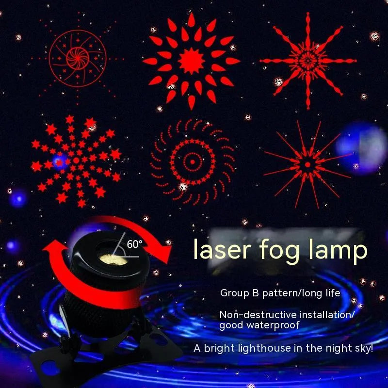 Red laser fog lamp for car or motorcycle with aluminium housing and wiring