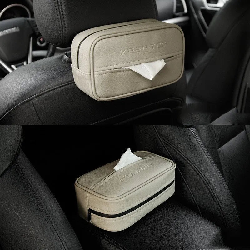 Black PU leather rectangular storage box for car and home organisation