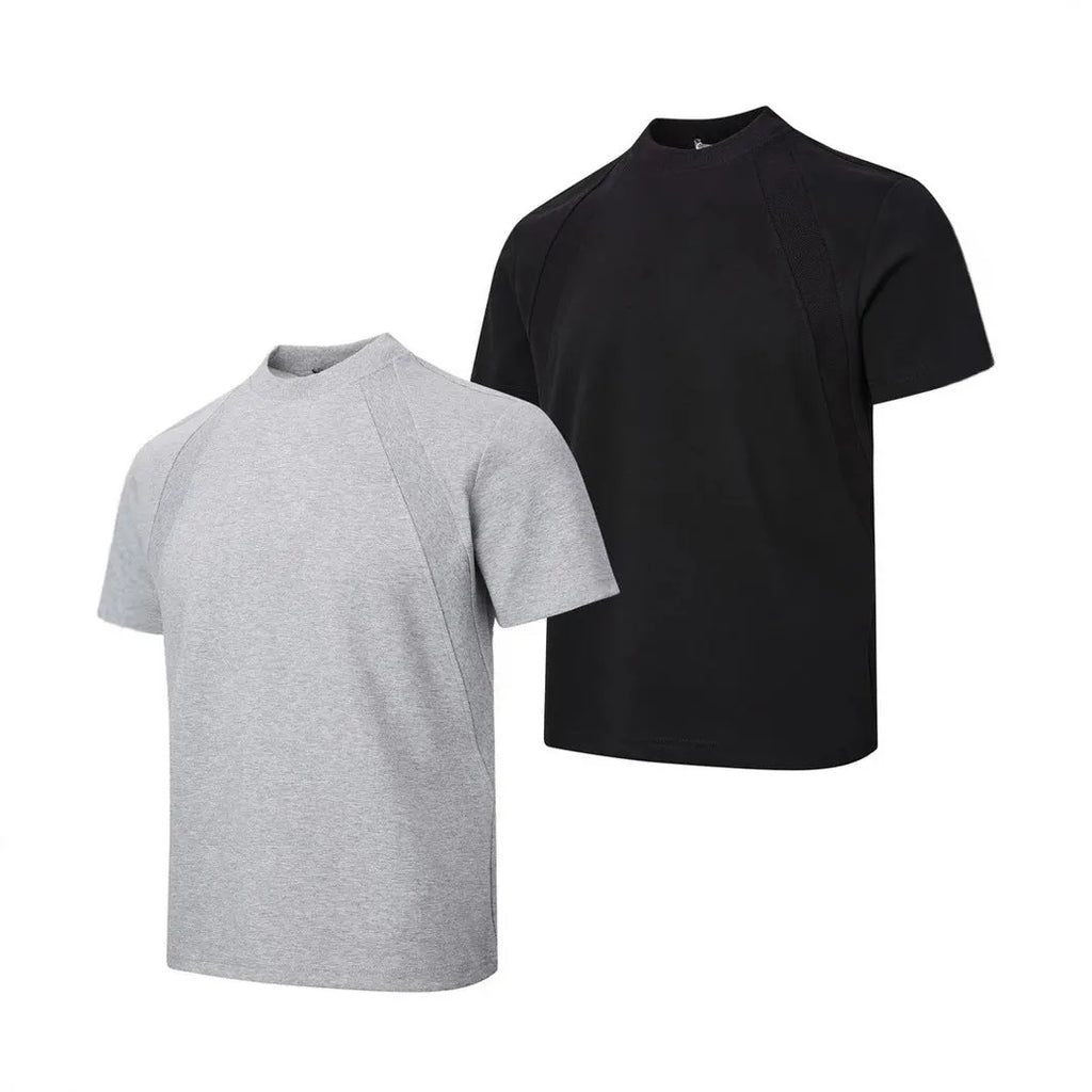 Men's loose fit short sleeve top with air layer stitching in black, grey, or white