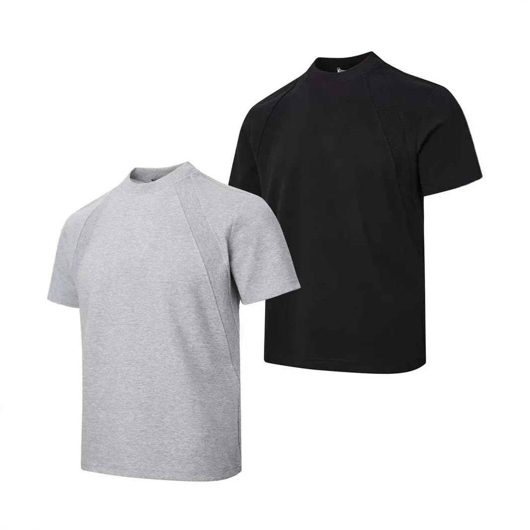 Men's loose fit short sleeve top with air layer stitching in black, grey, or white