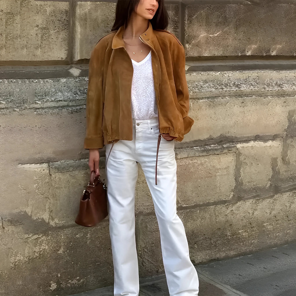 Retro solid colour loose fit polyester jacket on a hanger, shown in picture colour.
