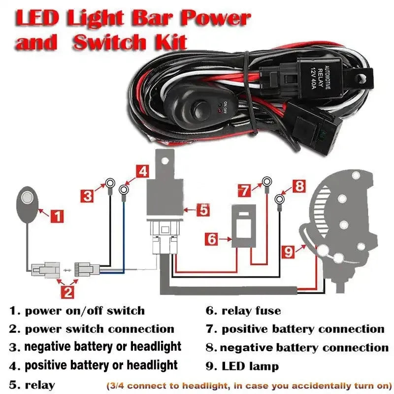 One drag two 2 m LED roof spotlight wiring harness with silicone insulation for automotive work lights