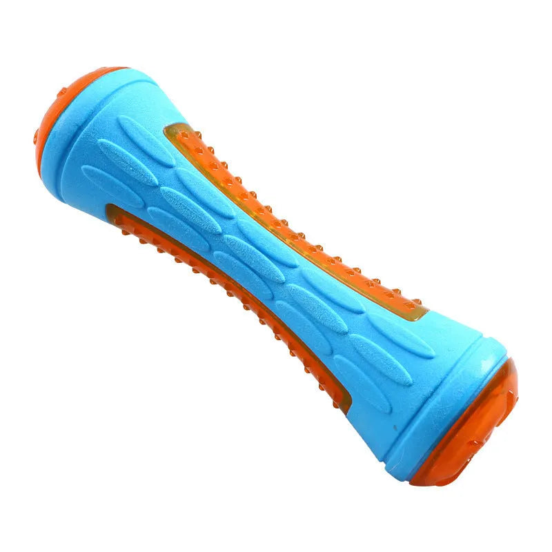 Set of three TPR dog toys: a squeaky ball, barbell, and tyre for floating fetch play.