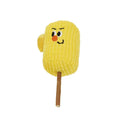 Natural wood corn cob shaped chew toy for cats on a white background.