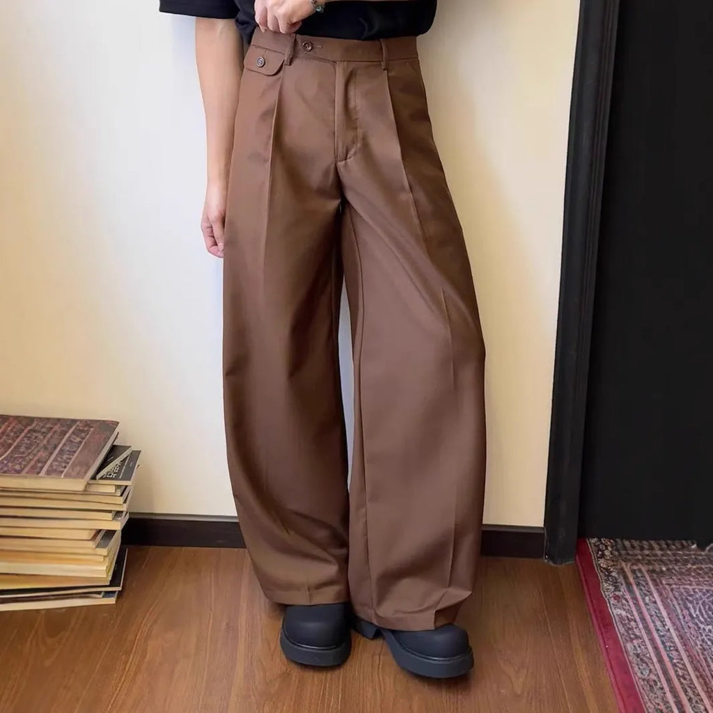Men's straight-leg loose wide-leg trousers in chemical fibre blend fabric available in brown or black