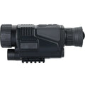 Compact black infrared digital night vision telescope with 40mm lens on a table with its storage bag and cables.