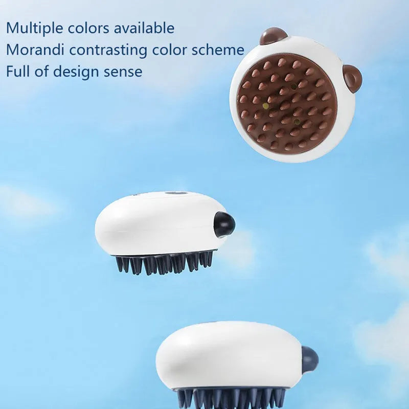 Panda-shaped silicone pet bath brush with soft bristles for cats and dogs.